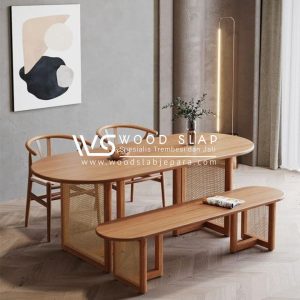 Meja Makan Rotan Jati Minimalis Modern | Kayu Jati Solid Jepara